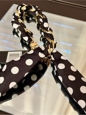 Polka Dot Black & White Braided Bag Chain NEW